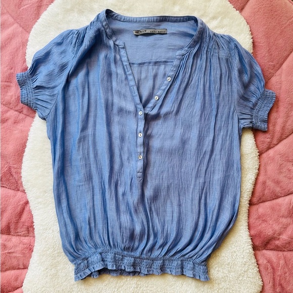 Zara Basic Blue Button-Up Women's Top - Picture 1 of 4